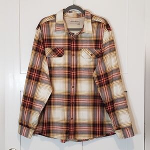 Eddie Bauer MR LS Excavation Plaid Flannel Button Down Shirt Size 2XL Tan Orange